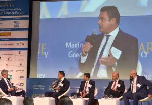 DryDel’s CEO at the stage of 28th Annual Marine Money Greek Ship Finance Forum