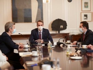 Συνάντηση του πρωθυπουργού με την Ευρωπαία Επίτροπο αρμόδια για Εσωτερικές Υποθέσεις, Ylva Johansson