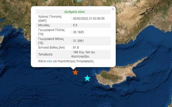 Ισχυρός σεισμός 5,5R ανοιχτά του Καστελόριζου