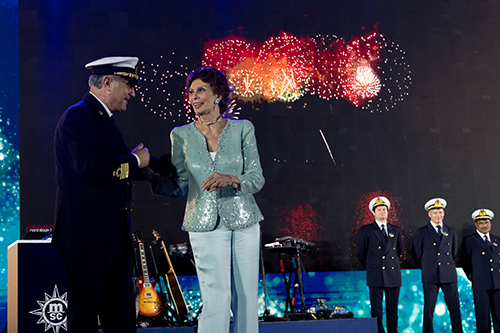 MSC Captain Francesco Veniero and MSC Virtuosa godmother Sophia Loren